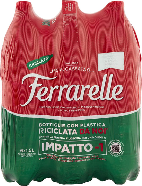 Ferrarelle Stilles Wasser 12x Ferrarelle Acqua Minerale Effervescente Naturale Mineralwasser sprudelnd natürliche PET 1,5Lt Italienisches Wasser 8006290311248