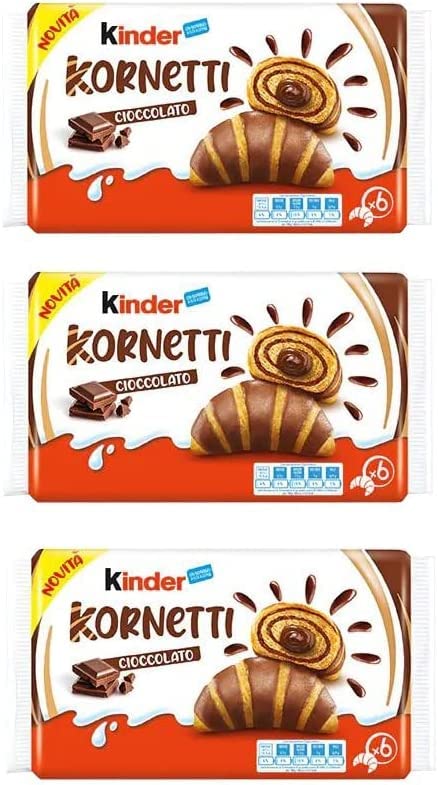 Ferrero Kinder Kornetti Cioccolato Cornetti Mit Schokolade Gefüllte Croissants Packung mit 252 g, jede Packung enthält 6 Croissants italienisch Original