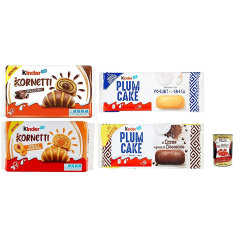 Ferrero Abgepackte Gebäckstücke Ferrero Testpaket Kinder neu Kuchen Kornetti Kako und Apikose Plum cake kakao and Yougurt italienisch Original 8000500386217