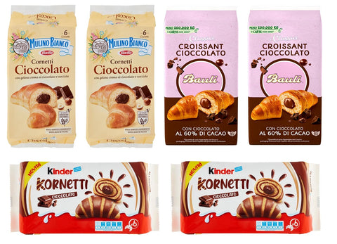 Ferrero Abgepackte Gebäckstücke TESTPAKET Cornetti Cioccolato Kinder Kornetti - Bauli - Mulino Bianco Mit Schokolade Gefüllte Croissants 36 Croissants 8000500390269
