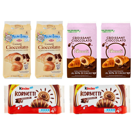 Ferrero TESTPAKET Cornetti Cioccolato Kinder Kornetti - Bauli - Mulino Bianco Mit Schokolade Gefüllte Croissants 36 Croissants Original italienisch
