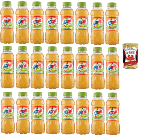 Ferrero ESTATHE Thè Pesca zero 24x 400 ml, Eistee The' Pfirsich ohne Zucker PET Einweg, ice tea erfrischend, Ohne Konservierungsstoffe und künstliche Farbstoffe, no sugar tea italienisch Original