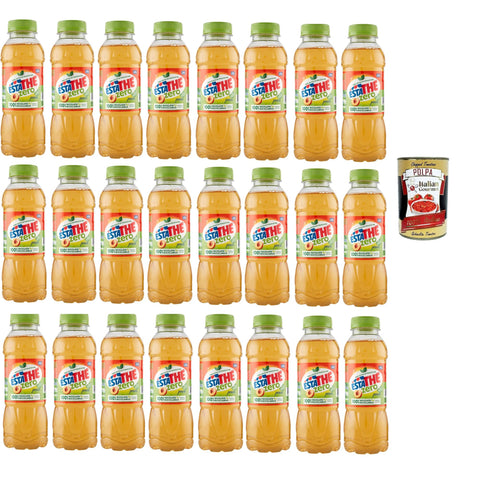 Ferrero ESTATHE Thè Pesca zero 24x 400 ml, Eistee The' Pfirsich ohne Zucker PET Einweg, ice tea erfrischend, Ohne Konservierungsstoffe und künstliche Farbstoffe, no sugar tea italienisch Original