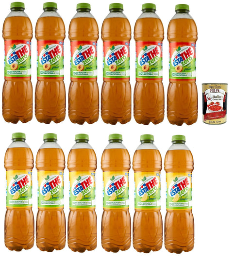 Ferrero Eistee ESTATHE Thè Testtpaket zero 12x 1,5Lt, Eistee The' Pfirsich und Zitrone ohne Zucker PET Einweg, erfrischend, Ohne Konservierungsstoffe und künstliche Farbstoffe, no sugar + Italian Gourmet polpa 400g 8000500267363