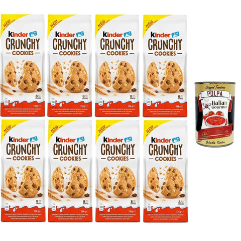 Ferrero Kekse Ferrero Kinder Crunchy Cookies Knusprige Kekse mit Milch und Kakaonuggets 8x 136g italienisch Original 8000500426449