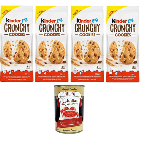 Ferrero Kekse Ferrero Kinder Crunchy Knusprige Kekse mit Milch und Kakaonuggets 4x136 g italienisch Original + kostenlos polpa 400 g 8000500426449