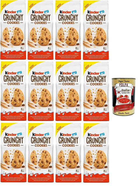 Ferrero Kinder Crunchy Cookies Knusprige Kekse mit Milch und Kakaonuggets 12x 136g italienisch Original