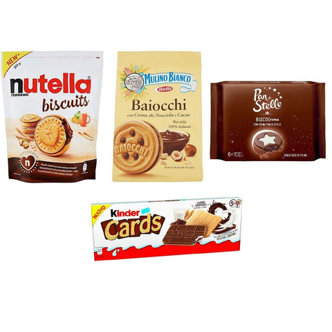 Ferrero TESTPAKET Biscotti Farciti Mulino Bianco Pan di Stelle gefüllte Kekse Nutella Biscuits Baiocchi Biscocrema Kinder 1 Stk Original italienisch