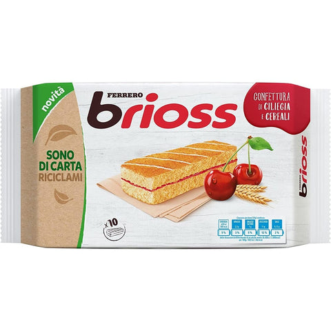 Ferrero Knabberartikel MHD 14/11/2026 Ferrero Brioss Ciliegia Cherry Kirsche Kuchen Packung mit 10 Snacks 280 g 8000500070611