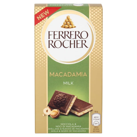 Ferrero Riegel Ferrero Rocher Macadamia Milk Nocciola & Noci di Macadama 90g, Milchschokolade mit Haselnüssen und Macadamianüssen 8x90gi 8000500447833