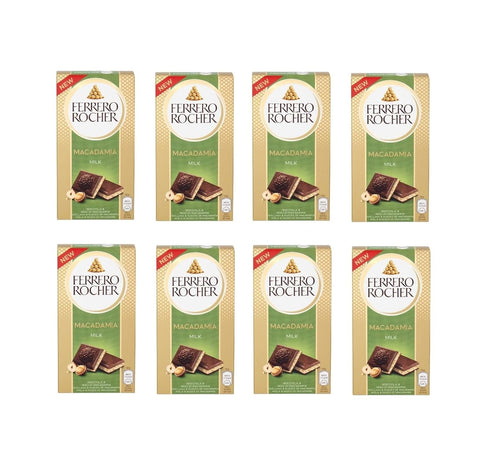 Ferrero Riegel Ferrero Rocher Macadamia Milk Nocciola & Noci di Macadama 90g, Milchschokolade mit Haselnüssen und Macadamianüssen 8x90gi 8000500447833
