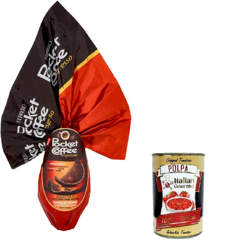 Ferrero Uovo Pocket Coffee Egg Pocket Coffee Dunkle Schokolade mit einer äußeren Schicht aus Kaffeekörnern 250 g italienisch Original Pastasauce + gratis polpa