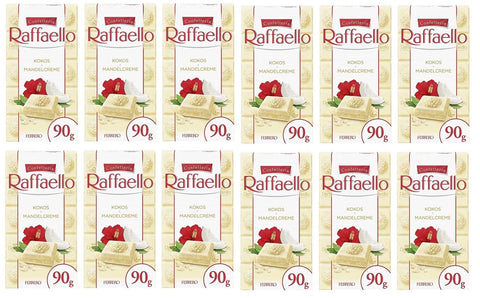 Ferrero Raffaello Crema di Mandorle e Cocco Gefüllte Weiße Schokolade mit Mandelcreme und Kokos 90 g Riegel italienisch Original