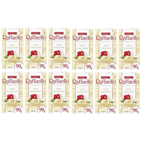 Ferrero Schokolade Ferrero Raffaello Crema di Mandorle e Cocco Gefüllte Weiße Schokolade mit Mandelcreme und Kokos 90 g Riegel italienisch Original 8000500359556