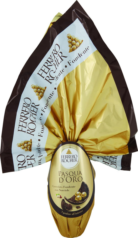 Ferrero Rocher Pasqua d'Oro Fondente Uovo di Pasqua Osterei aus Dunkler Schokolade und Haselnuss mit 3 Knusprigen 340g italienisch Original