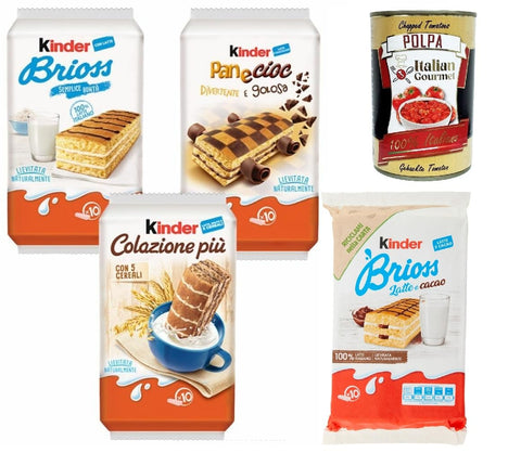 Ferrero Snack Kuchen & Backwaren Kinder Ferrero Start pack - Brioss, paneciok, latte e cacao, colazione piu', Kuchen mit Milch und Kakao 4 Stück Kekse Riegel + Italian Gourmet polpa 400g 8000500283240