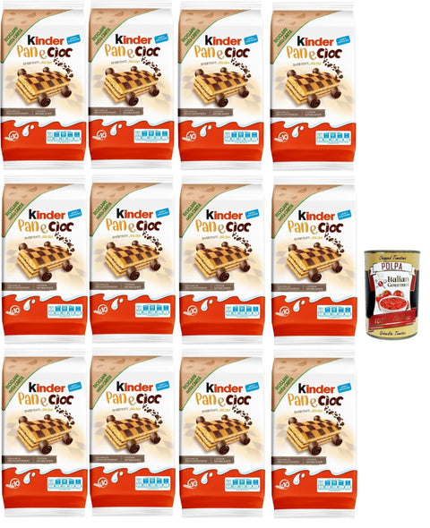 Ferrero Snack Kuchen Kinder Pan e Cioc, 10 Snacks Schwammkuchen mit knusprigen Schokoladenflocken, ausgezeichnet zum Frühstück und Snack, 12x 290g + Italian Gourmet polpa 400g 8000500283240