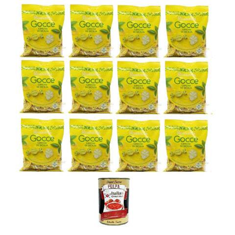 Fida Frucht- & Kräuterbonbons Fida Rossana Gocce Bonbons gefüllt mit sizilianischem Zitronensaft 12x 175gr Original italienisch inkl. Italian Gourmet Polpa 400g 8032804040014