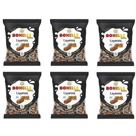 FIDA Bonelle Toffee Liquirizia weiche Milch und Lakritz Bonbons Gluten frei Beutel 6x150g Original italienisch Lakritze