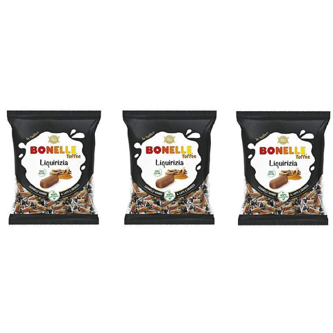 Fida Lakritze Fida Bonelle Toffee Liquirizia weiche Milch und Lakritz Bonbons Gluten frei Beutel 3x 150g italienisch Original 8006150001197