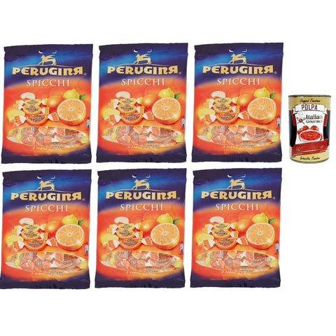 Fida Snack Kuchen & Backwaren Fida PERUGINA SPICCHI Caramelle al sapore di agrumi, Zitrusgewürzte Süßigkeiten italien lollies Bonbons Beutel 6x 200 g italienisch Original 8006150001173