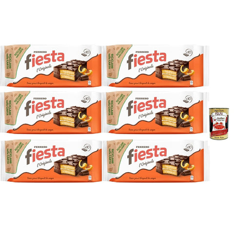 Fiesta Snack Kuchen Fiesta 10 Snacks Schwammkuchen mit Schokolade, zartem orangefarbenem Geschmack, ausgezeichnet für Frühstück und Snack, 6x 360g Original italienisch inkl. Italian Gourmet Polpa 400g 8032804040014