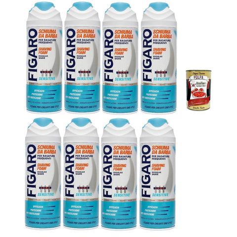 Figaro Schäume Figaro SENSITIVE Bartschaum - für häufige Rasieren - sanfter und bequemer Bartschaum - 8x 400 ml Original italienisch inkl. Italian Gourmet Polpa 400g 8004120083754