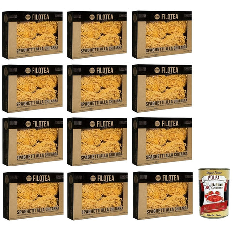 Filotea Internationale Nudeln Filotea Spaghetti alla Chitarra Pasta all'Uovo Eiernudeln aus italienischen Rohstoffen Packung mit 500 g 12x italienisch Original + kostenlos Polpa di Pomodoro 400 8032993000769
