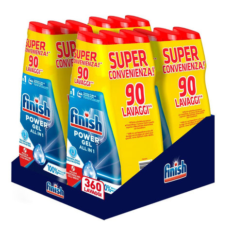 Finish Powergel Geschirrspülmittel flüssig multifunktional 100% geschütztes Geschirr 360 Waschgänge mehrfarbig 12 Packungen mit je 30 Waschgängen ohne Duft 7200