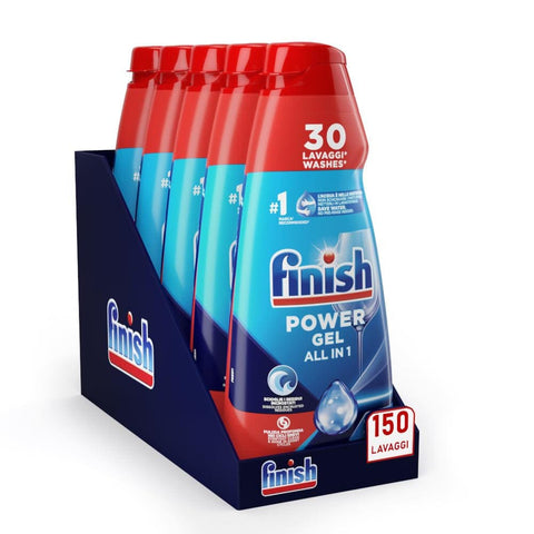 Finish Spülmaschinenreinigung Finish Powergel Geschirrspülmittel Fresh, Gel Geschirrspüler, 150 Waschgänge, 5 Packungen mit je 30 Spülmaschinen italienisch Original 8002910066468