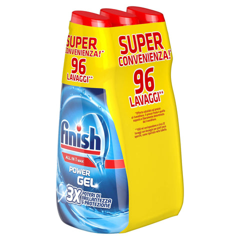 Finish Powergel Spülmittel, 650 ml, 3 Stück, Unparfümiert, Gel, Geschirrspülmittel Original italienisch
