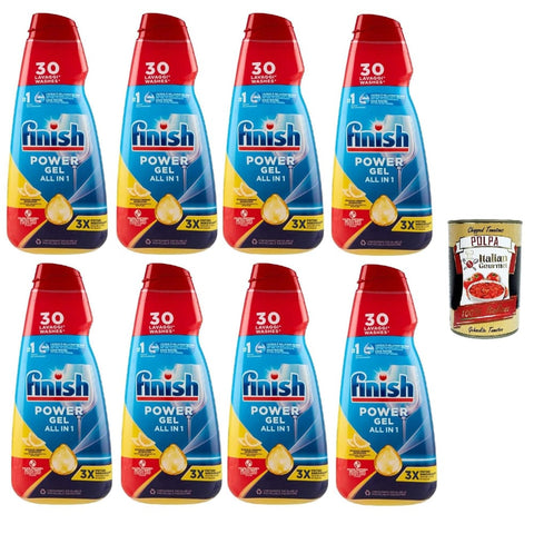 Finish Spülmaschinenreinigung Finish Powergel Zitronengel Flüssigwaschmittel für die Spülmaschine, multifunktional, entfettende Wirkung, 30 Wäschen 8x 600ml Original italienisch inkl. Italian Gourmet Polpa 400g