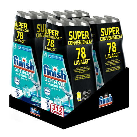 Finish Quantum + Hygiene Gel für Spülmaschinen, flüssig, mit Napisan Kraft, Multifunktion, Fresh, 312 Waschgänge, 12 Packungen für 26 Waschgänge. italienisch Original