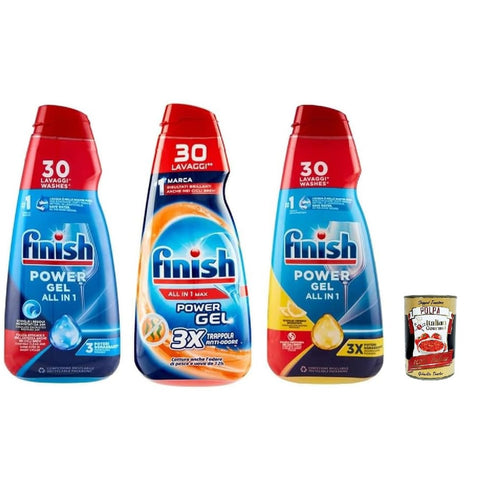 Finish Spülmaschinenreinigung Finish Testpaket Powergel Flüssigwaschmittel für die Spülmaschine, multifunktional, entfettende Wirkung, 30 Wäschen 3 x 600 ml italienisch Original