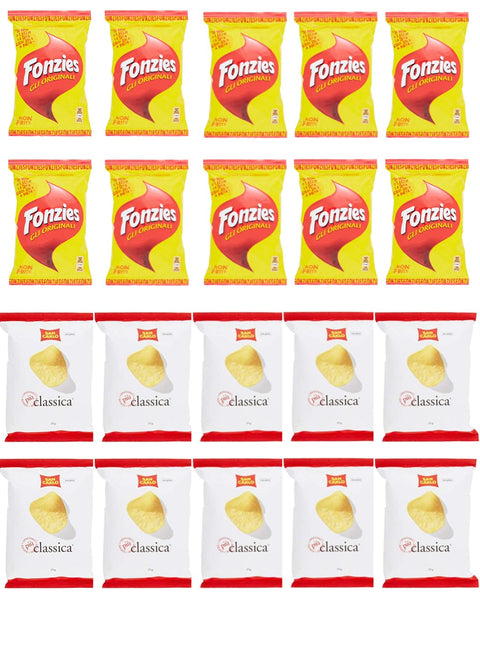 Fonzies Chips 10x Fonzies Gli Originali Maissnack mit Käsegeschmack 40 g + 10x San Carlo classica 50g 4009267003409
