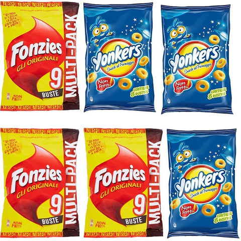 Fonzies Maissnack mit Käse 9 Portionstüten á 23g chips 3x Original italienisch inkl. 3x Yonkers 8 Portionstüten á 120g Käsechips