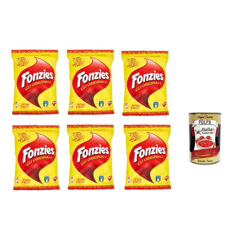 Fonzies Original italienisch knusprige Mais-Snack mit Käse-Geschmack 6er Pack (6x100g Packung) italienisch inkl. Italian Gourmet Polpa 400g