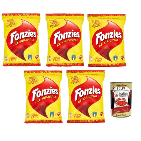Fonzies Snack Kuchen & Backwaren Fonzies Der originale, Original italienisch knusprige Mais-Snack mit Käse-Geschmack, Mais snack mit Käse Multipack, Beutel, 5x 100 g italienisch inkl. Italian Gourmet Polpa 400g 4009267003089