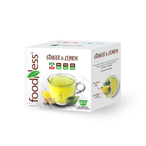 Foodness Ingwer und Zitronentee Kapsel kompatibel mit Dolce Gusto System, glutenfreies Getränk mit aromatischen Noten (1 Box Tot. 10 Kapseln) Original italienisch