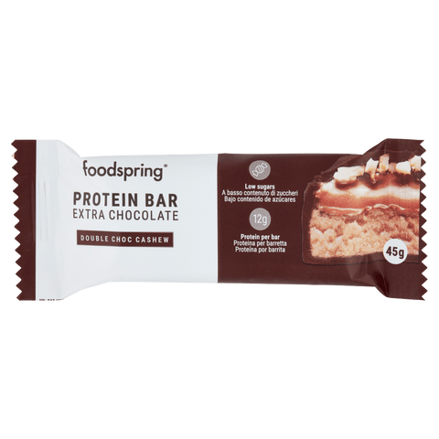 Foodspring Rohe Frucht Foodspring Protein Bar Extra Chocolate Double Choc Cashew 12x45 g 4260701925088