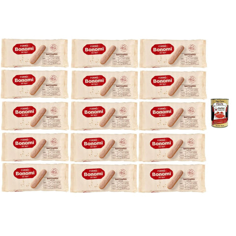 Forno Bonomi Snack Kuchen & Backwaren Forno Bonomi italienische Löffelbiskuits, Savoiardi, Ladyfingers, für Tiramisu, biscuits cookies kekse 15x 200g Original italienisch inkl. Italian Gourmet Polpa 400g 8032804040014