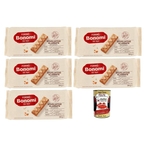 Forno Bonomi Snack Kuchen & Backwaren Forno Bonomi Sfogliatine Glassate, kekse, biscuits, Blätterteig mit zuckerhaltiger Glasur 5x 200g Original italienisch inkl. Italian Gourmet Polpa 400g 8002720001253