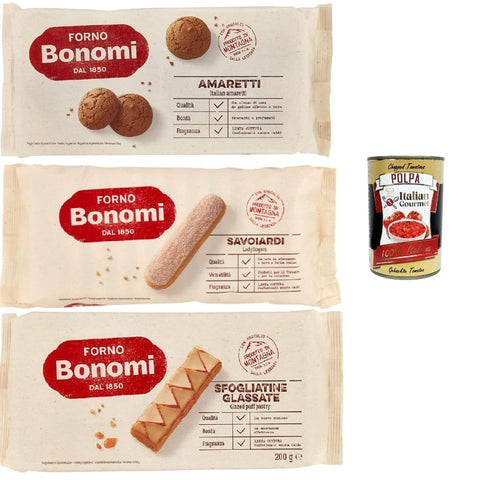Forno Bonomi Snack Kuchen & Backwaren Forno Bonomi Testpaket, Kekse Amaretti, Bonomi Sfogliatelle glassate, Savoiardi Ofen, Kekse nach der verpackten Tradition, die mit den besten Naturprodukten italienisch Original 8002720003103
