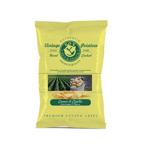 FOX Natural Chips 6x MHD 16/07/2026 FOX Natural Quality Vintage Potatoes Zwiebelcreme, onion cream, Premium italienische handgefertigte Kartoffel crisps chips 120 g italienisch Original 8007537006736
