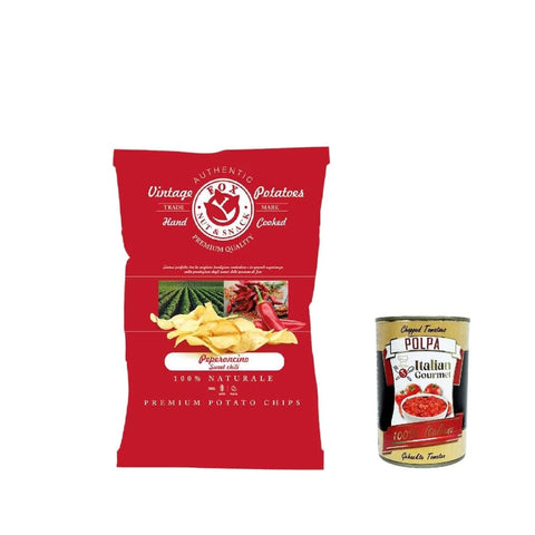 Fox Vintage Chips Fox Vintage FOX Natural Quality Vintage Potatoes mit Chili, Premium italienische handgefertigte Kartoffel crisps chips 120g 5x Original italienisch inkl. Italian Gourmet Polpa 400g 8007537006675