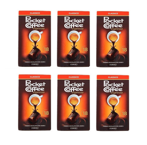 FOXCUP Ferrero Pocket Coffee Espresso 18 Pezzi Pralinen mit flüssigem Kaffee gefüllt 6x 225g italienisch Original