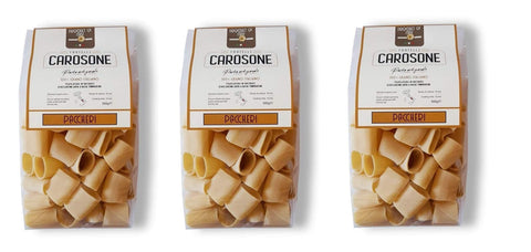 Fratelli Carosone Kategorien 3x Fratelli Carosone Pasta Artigianale Paccheri handwerkliche Hartweizengrieß Pasta 100% italienischer Weizen Bronze Zeichnung Packung mit 500g langsames Trocknen bei niedrigen Temperaturen 8068080611815