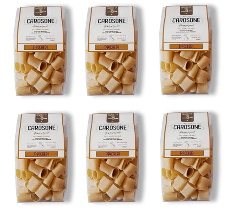 Fratelli Carosone Kategorien 6x Fratelli Carosone Pasta Artigianale Paccheri handwerkliche Hartweizengrieß Pasta 100% italienischer Weizen Bronze Zeichnung Packung mit 500g langsames Trocknen bei niedrigen Temperaturen 8068080611815