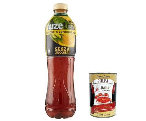 Fuze tea Eistee 12x FUZE TEA, Schwarzer Tee zero, Zitrone mit einer Notiz von Lemongrass Pet 1,25l ohne Zucker, lemon ice tea sugar free + Italian Gourmet polpa 400g 5449000255402
