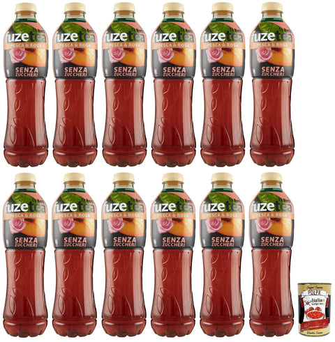 Fuze tea Eistee 12x FUZE TEA Senza Zuccheri Pesca,Ohne Zucker Schwarzer Tee Pfirsich- und Rosen Eistee,Erfrischungsgetränk,Alkoholfrei,Einweg-PET-Flasche 1,25Lt + Italian Gourmet Polpa di Pomodoro 400g Dose 5449000255426
